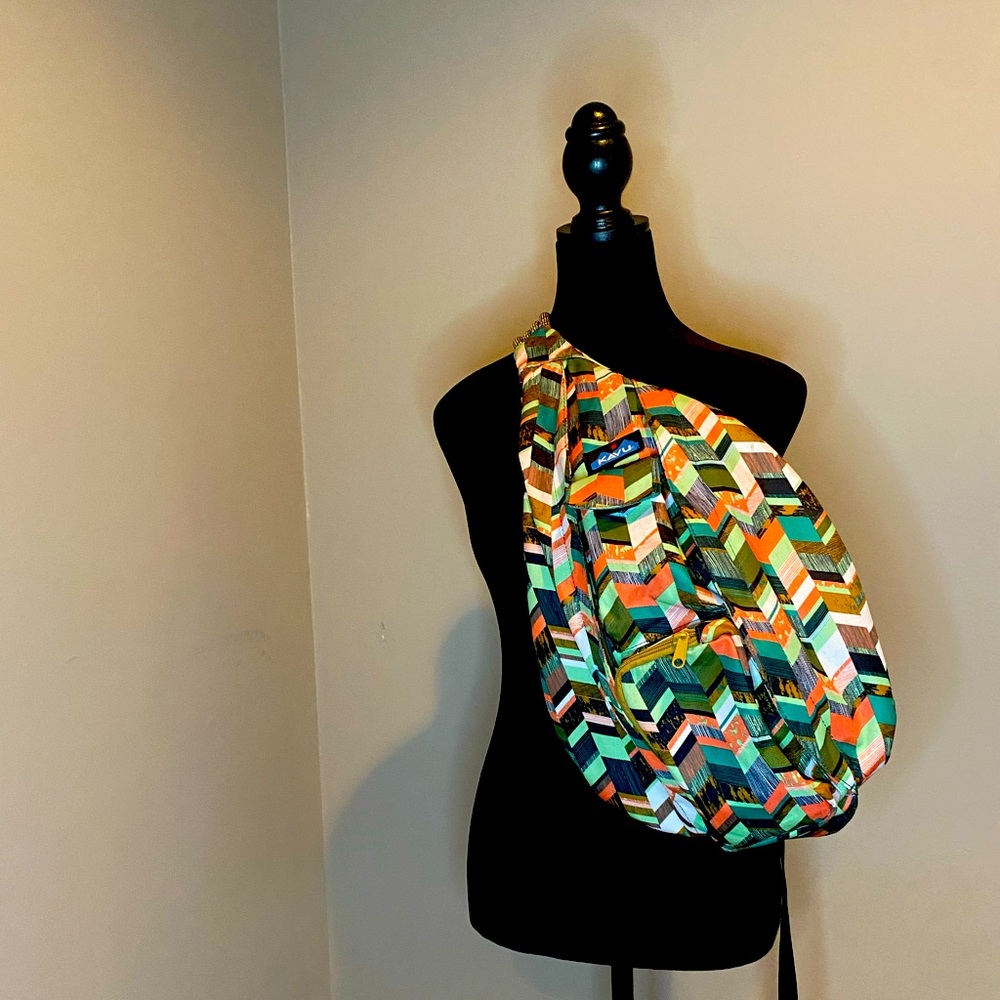 Kavu Chevron Sling Bag in Green, Orange, White, Navy